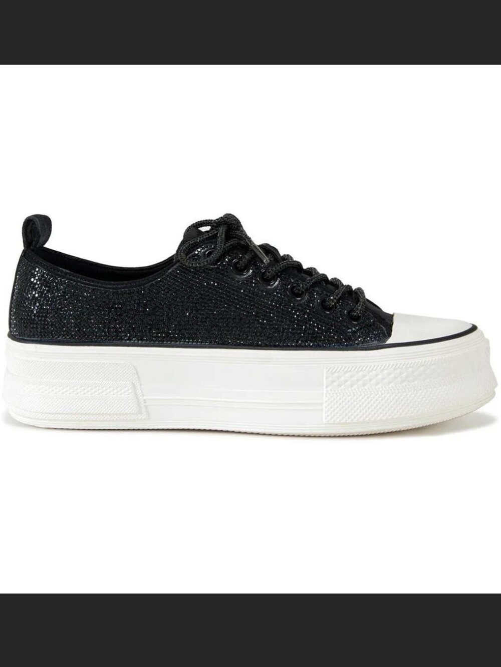 Black Glitter Platform Lace-Up Women's Sneakers
